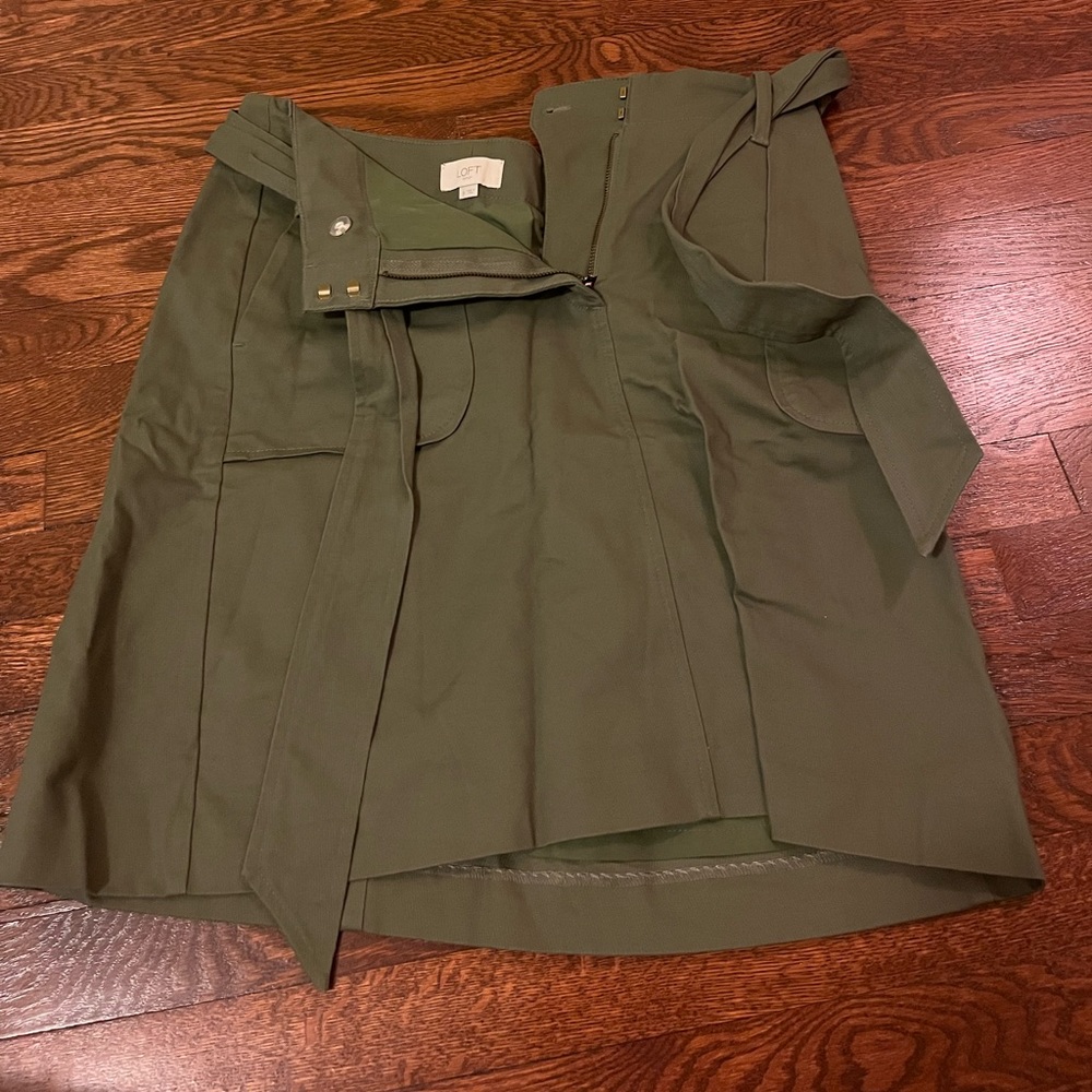 Army green mini skirt with front tie